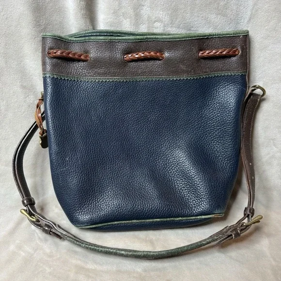 Dooney & Bourke Vintage Navy Pebbled Leather Teton Bucket Drawstring Bag - Picture 3 of 16